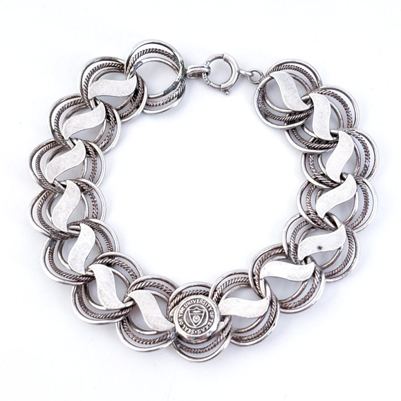 Vintage Sterling Silver 925 University of Texas State Emblem Link Bracelet 7" - Picture 1 of 6